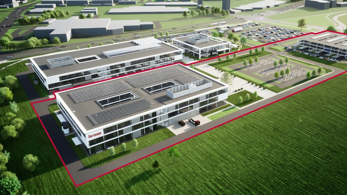  Die Erweiterung (rot umrandet) des Brose Standorts in Bamberg wird 2024 bezugsfertig sein. 